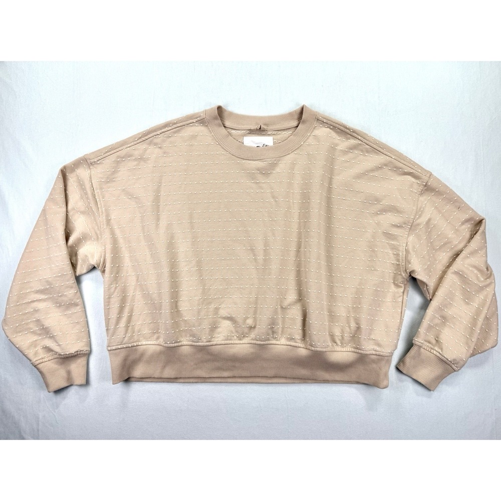 Aerie Take It‎ Easy Cropped Boxy Oversized Sweatshirt S Embroidered Boho Whimsy - Picture 2 of 14